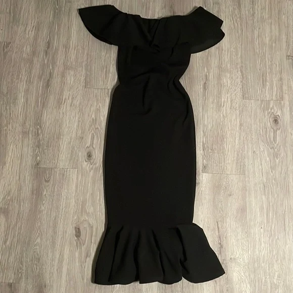 Black Under The Knee Dress Off The Shoulder | Color: Black | Size: M | Aeabujaber's Closet